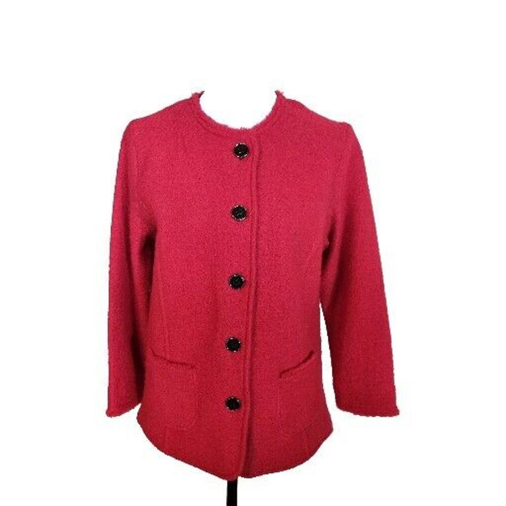 ALFRED DUNNER Womens Size PM Red Button-up Short Jacket Long Sleeves 100% Wool